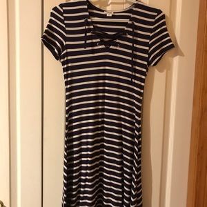 Navy blue and white tie up dress